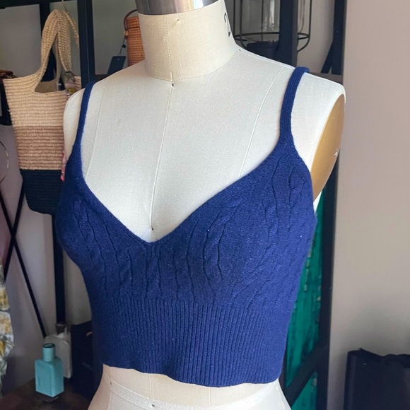 Polo cable-knit cashmere wool crop top new - Picture 2 of 6